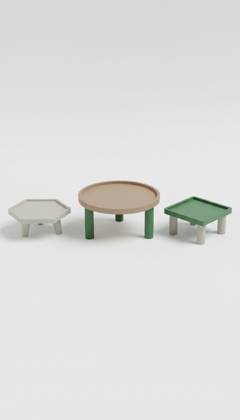 Three sculptural plant risers